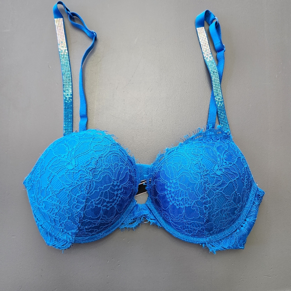 Victoria's Secret VS 32C Push Up Very Sexy Women's Blue Rhinestone Gradient Bra